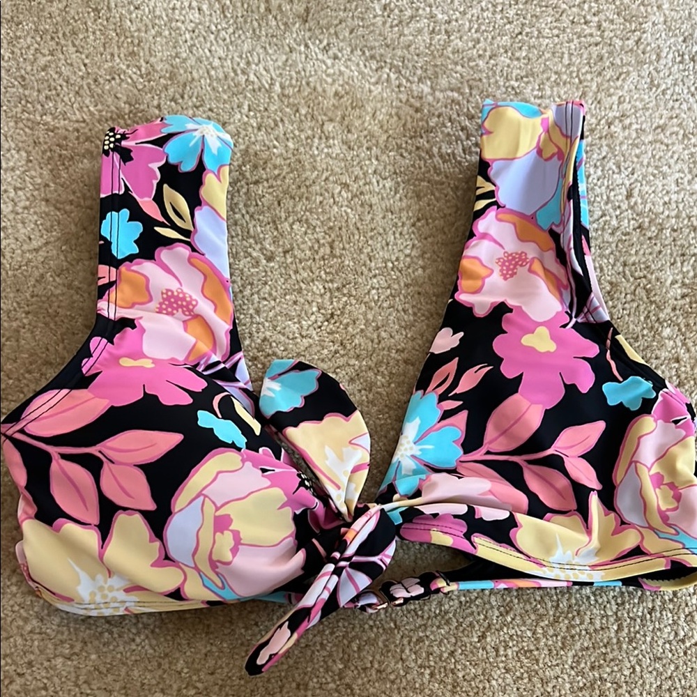 SO Black Floral Bikini Top with Tie Front